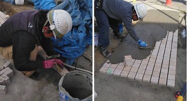 板橋区　床ピンコロ　外構工事　吉川工業